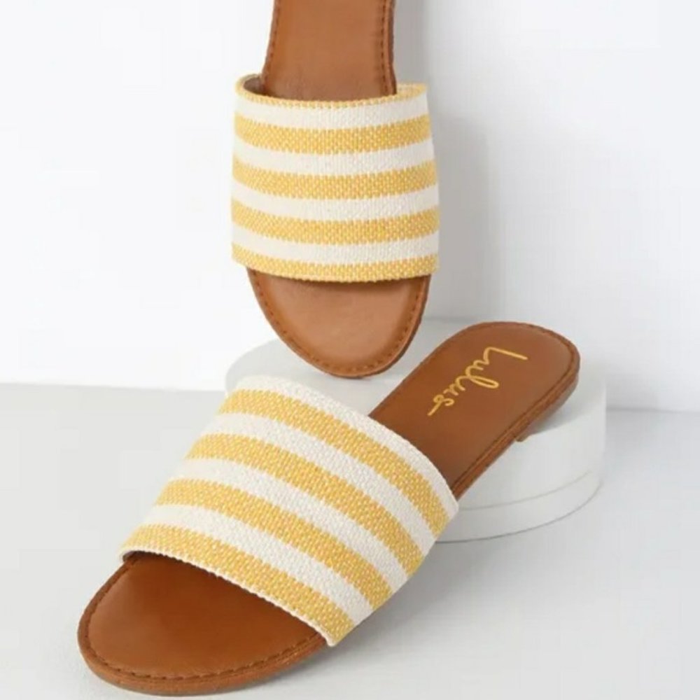 Lulus Yellow Stripe Slide Sandals Sz 5.5